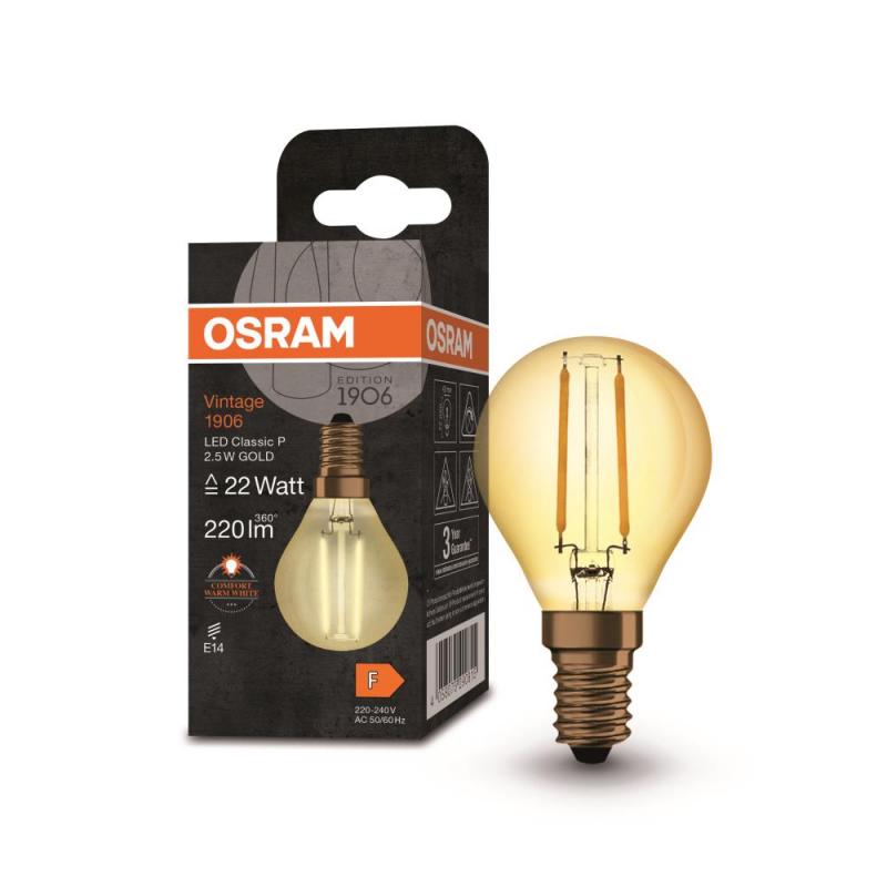 OSRAM LED VINTAGE E14 Glühbirne GOLD Tropfen 2,5W wie 21W extra warmweißes gemütliches Licht